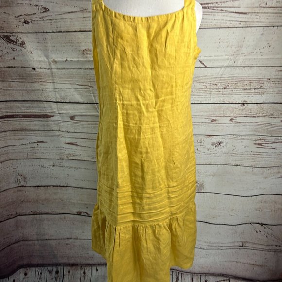 For Cynthia Linen Beaded Sequins Floral Sun Dress S Mustard Yellow Embroidered - Picture 3 of 7